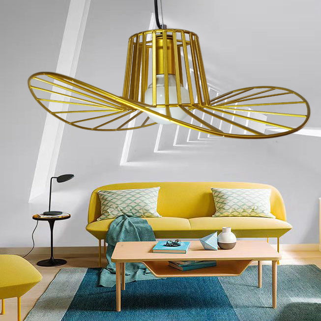 Pendants contemporains, luminaire suspendu de paille en métal moderne 1-Light