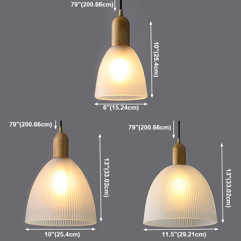 1-Light Cone Shade suspendu lampe, verre coulé contemporain Lumière suspendue avec haut en bois