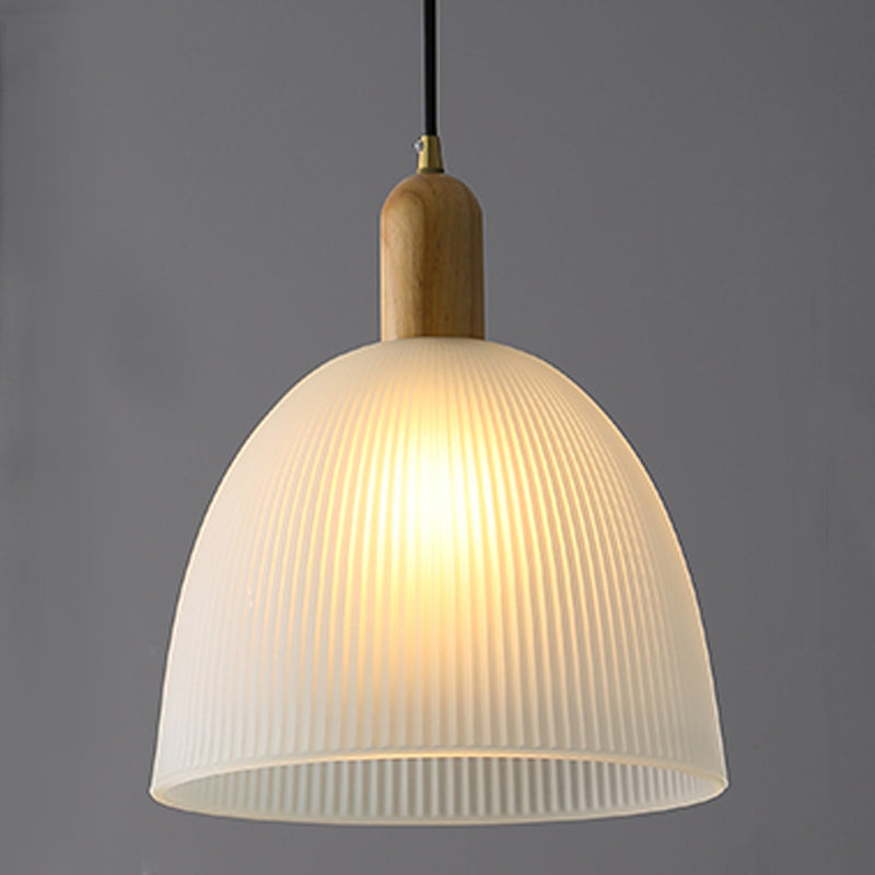 1-Light Cone Shade suspendu lampe, verre coulé contemporain Lumière suspendue avec haut en bois
