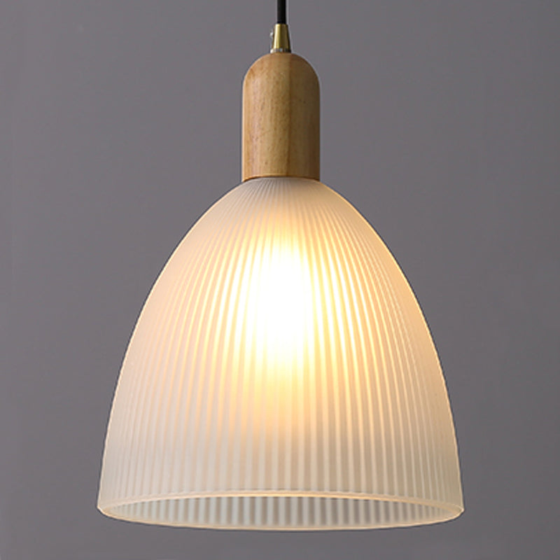 1-Light Cone Shade suspendu lampe, verre coulé contemporain Lumière suspendue avec haut en bois