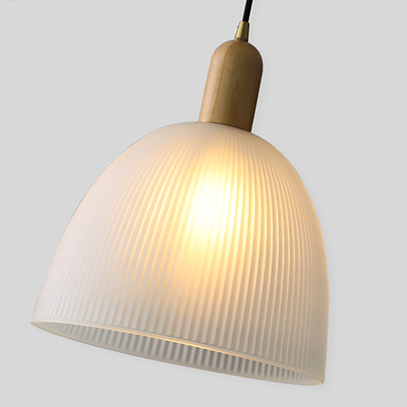 1-Light Cone Shade suspendu lampe, verre coulé contemporain Lumière suspendue avec haut en bois