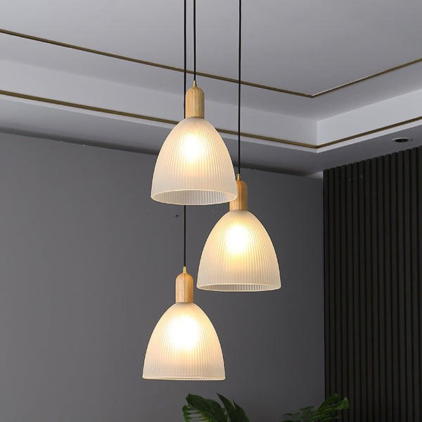 1-Light Cone Shade suspendu lampe, verre coulé contemporain Lumière suspendue avec haut en bois