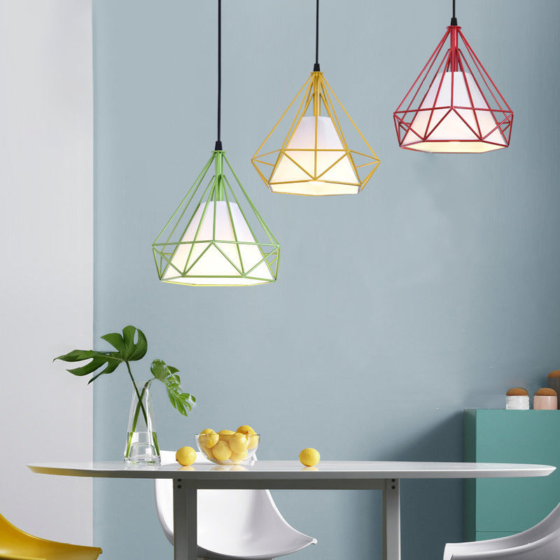 Tissu 1-Light suspendu luminaires avec une teinte à la cage, lumière de style simple nordique