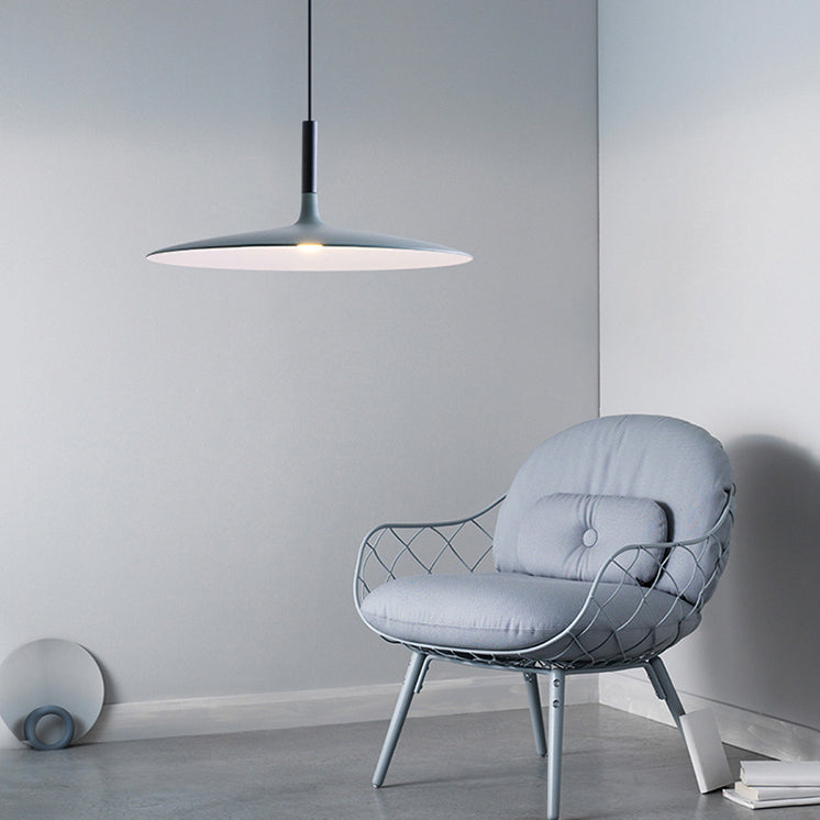 Pendante intérieure minimaliste, éclairage pendentif en métal plat macaron à 1 lumière