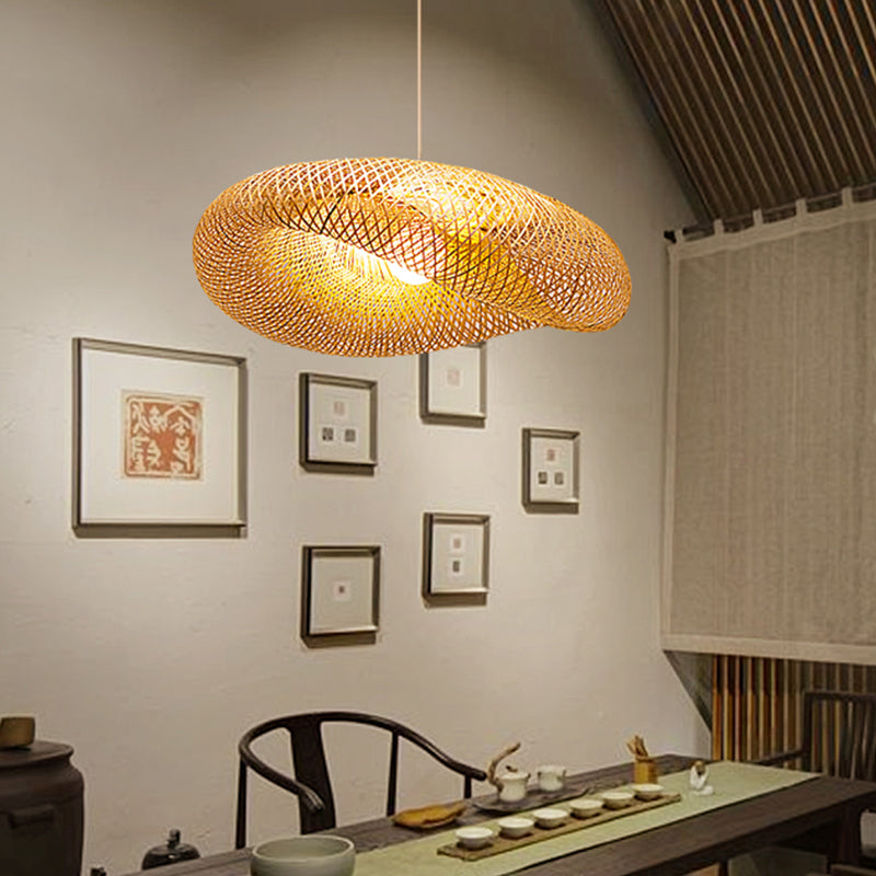 Handmade Pendant Lamp Chinese Bamboo 1 Head Flaxen Hanging Ceiling Light, 19.5"/23.5" Long