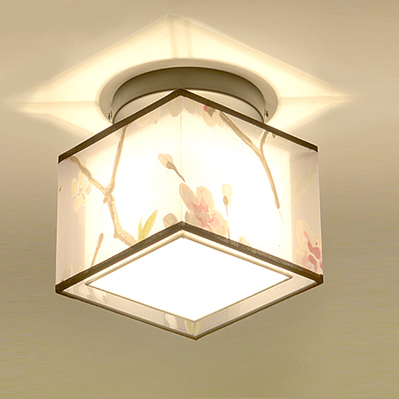 Fabric Light Fixtures Chinese Style Flush Light for Living Room Dinning Room Foyer