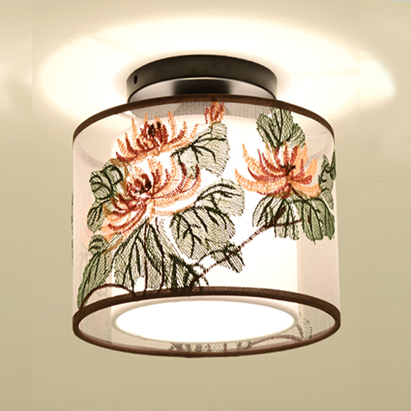 Fabric Light Fixtures Chinese Style Flush Light for Living Room Dinning Room Foyer