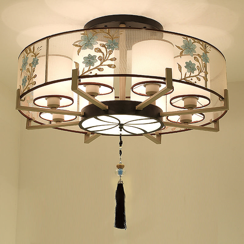 Multi-head Light Fixtures Asia Style Fabric Flush Light for Living Room
