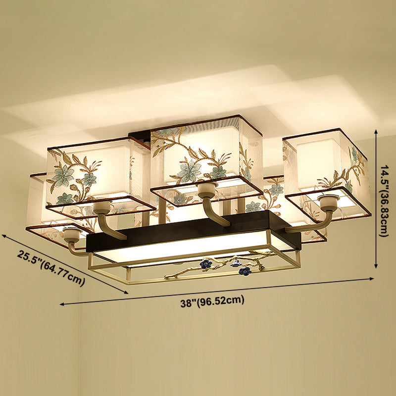 Multi-head Light Fixtures Asia Style Fabric Flush Light for Living Room