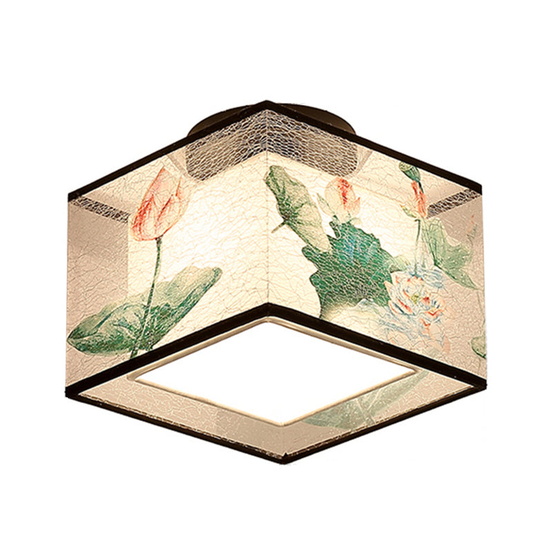 Fabric Light Fixtures Asia Style Fabric Flush Light for Living Room Dinning Room