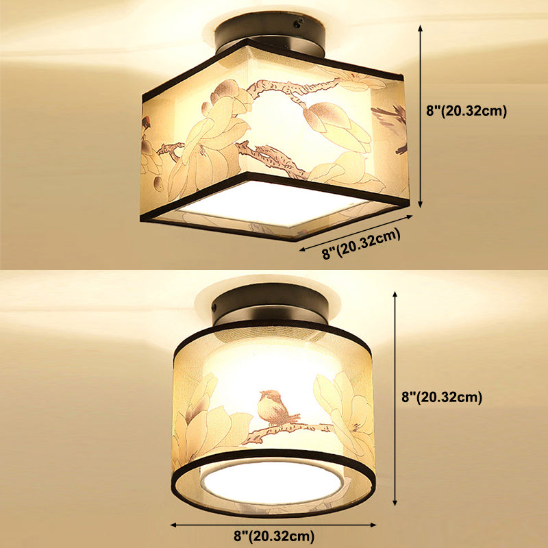 Fabric Light Fixtures Asia Style Fabric Flush Light for Living Room Dinning Room