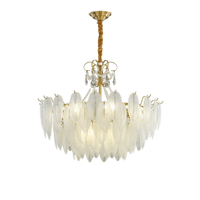 Feather Chandelier Light Fixture Vintage Frosted Glass Pendant Lighting for Restaurant