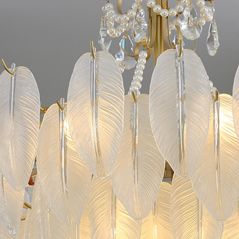 Feather Chandelier Light Fixture Vintage Frosted Glass Pendant Lighting for Restaurant