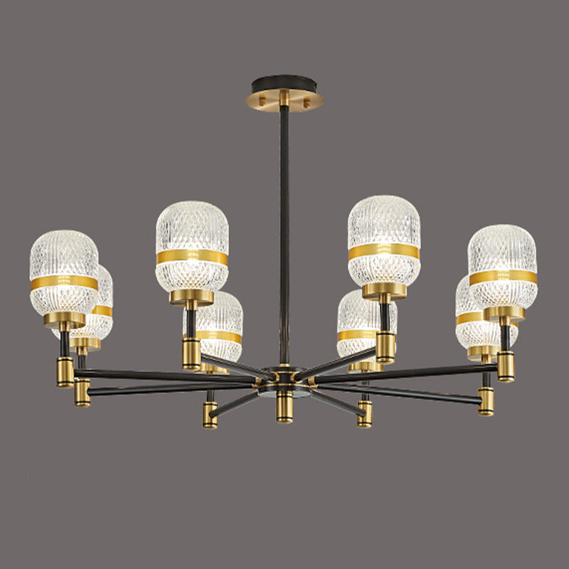 Barrel Chandelier Light Fixture Vintage Ribbed Glass Pendant Lighting for Restaurant