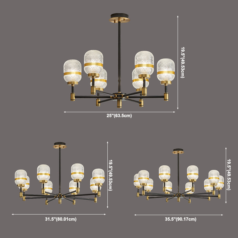 Barrel Chandelier Light Fixture Vintage Ribbed Glass Pendant Lighting for Restaurant