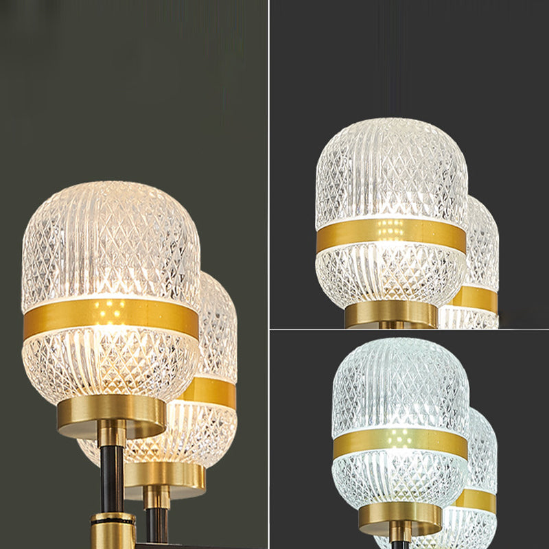 Barrel Chandelier Light Fixture Vintage Ribbed Glass Pendant Lighting for Restaurant