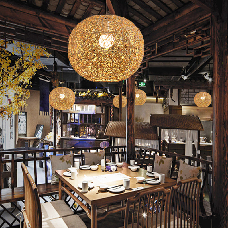 1 Leichte moderne kugelförmige Bambus -Anhänger Leichte ländliche hängende Lampe für das Wohnzimmer