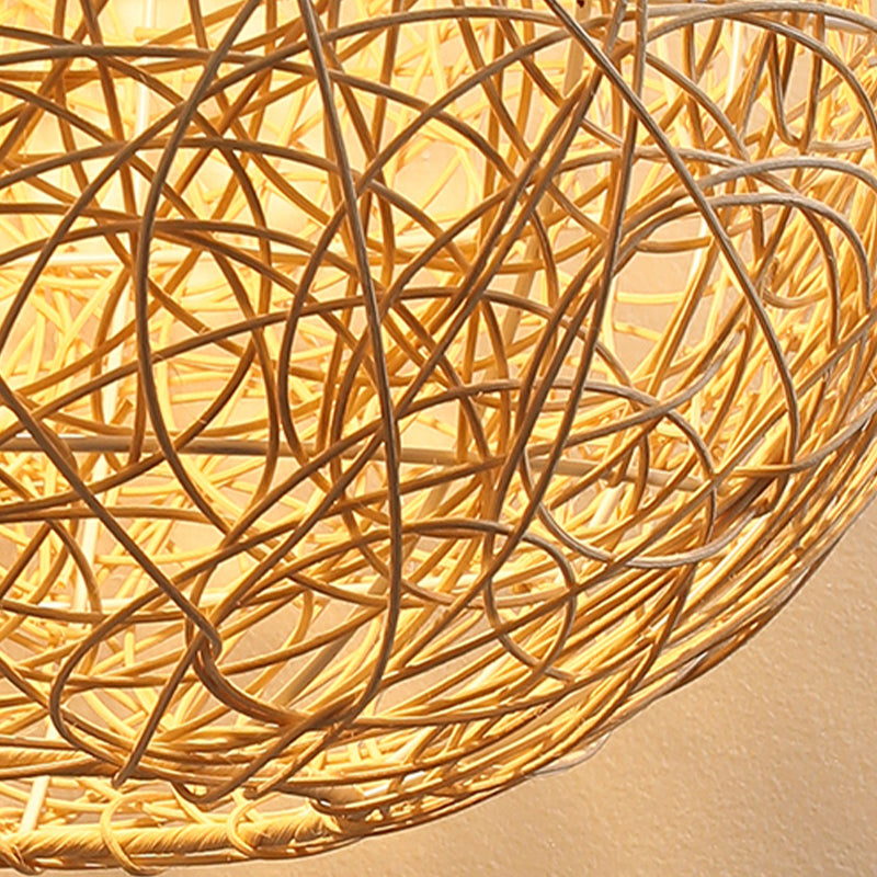 1 Leichte moderne kugelförmige Bambus -Anhänger Leichte ländliche hängende Lampe für das Wohnzimmer