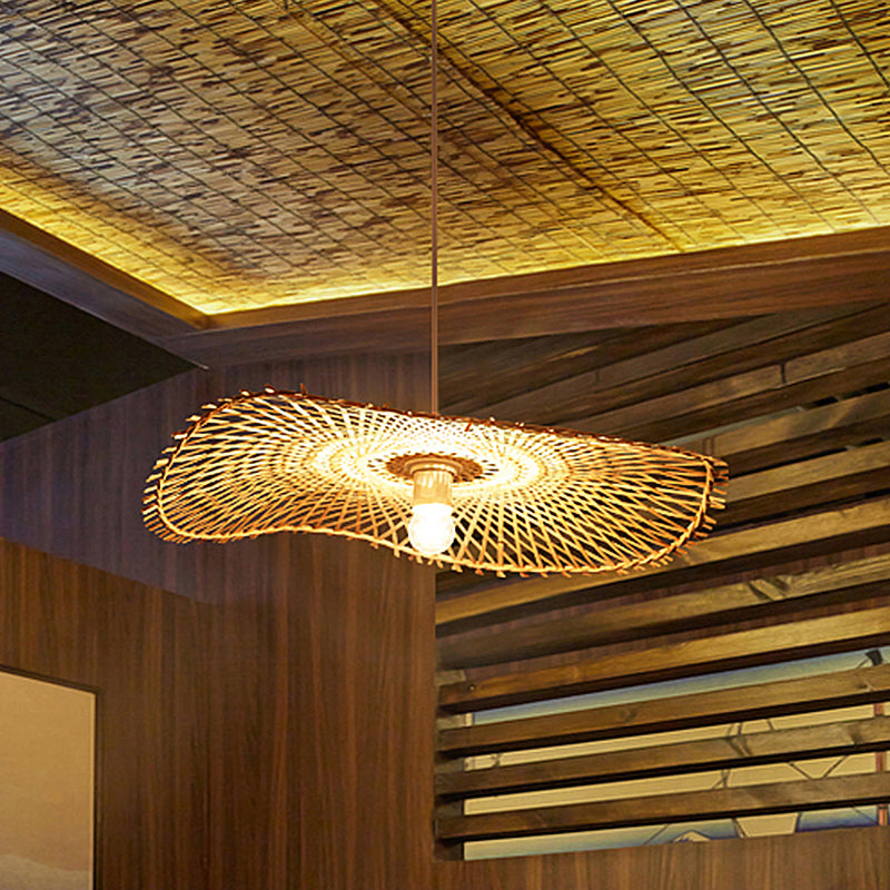 Flat Pendant Lighting Japanese Bamboo 14"/18"/21.5" Wide 1 Bulb Khaki Ceiling Suspension Lamp