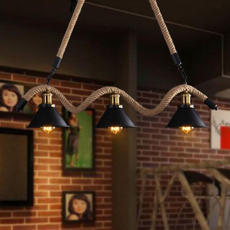 Cone Island Chandelier Lights Industrial Rope Chandelier Lighting Fixtures for Dining Table