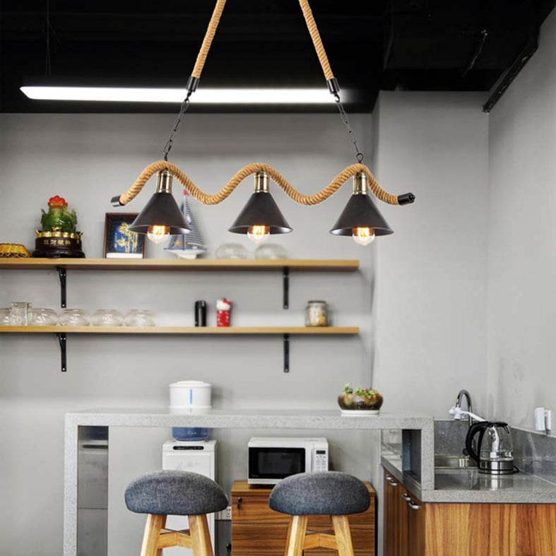 Cone Island Chandelier Lights Industrial Rope Chandelier Lighting Fixtures for Dining Table