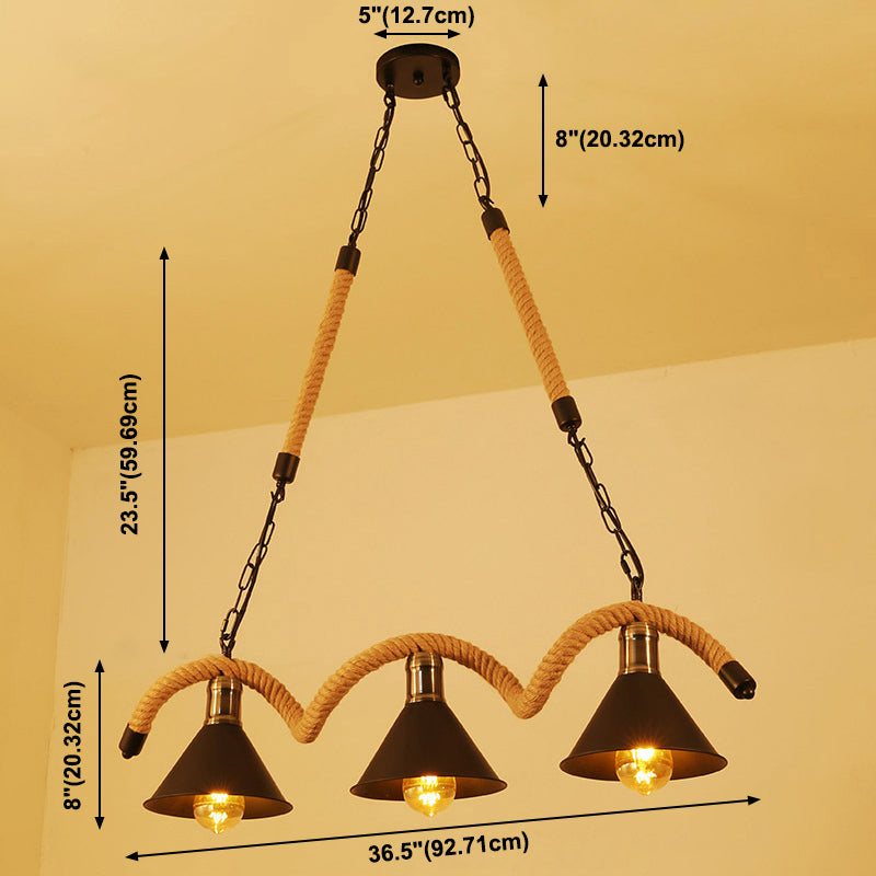 Cone Island Chandelier Lights Industrial Rope Chandelier Lighting Fixtures for Dining Table