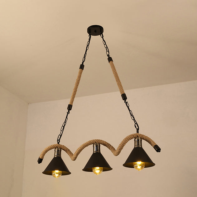 Cone Island Chandelier Lights Industrial Rope Chandelier Lighting Fixtures for Dining Table