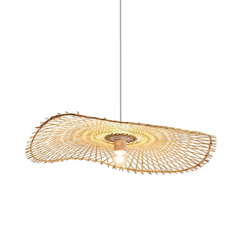 Flat Pendant Lighting Japanese Bamboo 14"/18"/21.5" Wide 1 Bulb Khaki Ceiling Suspension Lamp