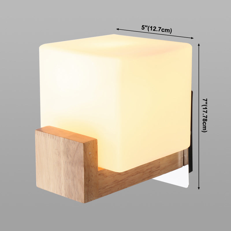 Modern Simplicity Single Light Square Wall Lamp Wood Bedroom Living Room Wall Mount Lighting