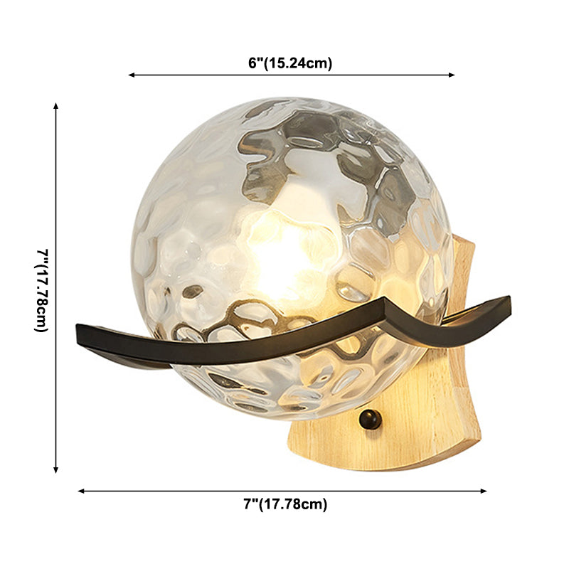 Modern Style Wooden Wall Sconce Glass Shade 1 Light Wall Mount Light Fixture for Living Room