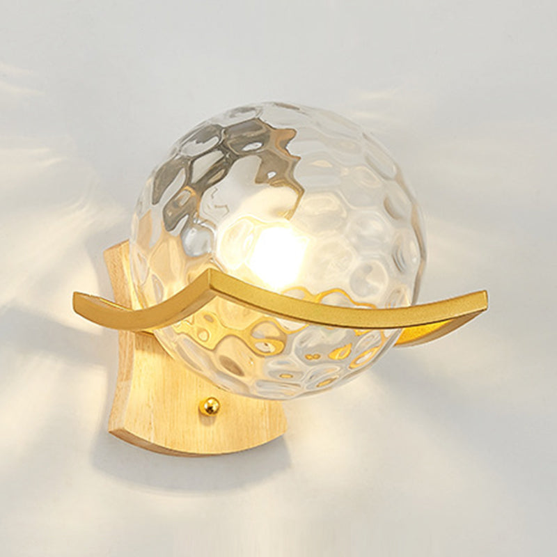 Modern Style Wooden Wall Sconce Glass Shade 1 Light Wall Mount Light Fixture for Living Room