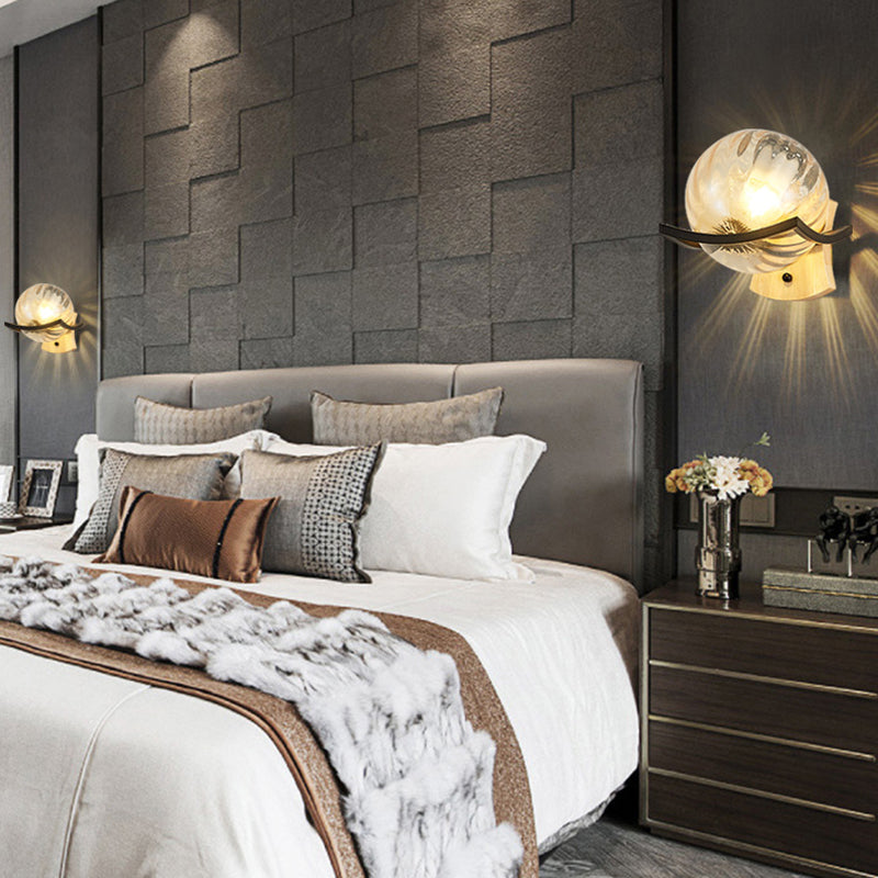 Modern Style Wooden Wall Sconce Glass Shade 1 Light Wall Mount Light Fixture for Living Room