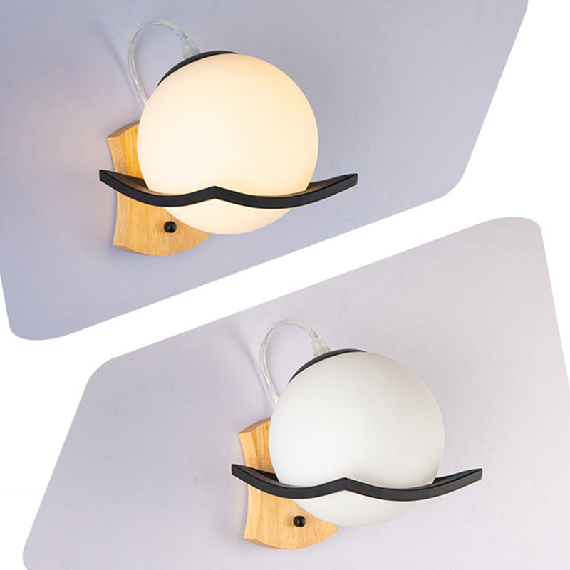 Modern Style Wooden Wall Sconce Glass Shade 1 Light Wall Mount Light Fixture