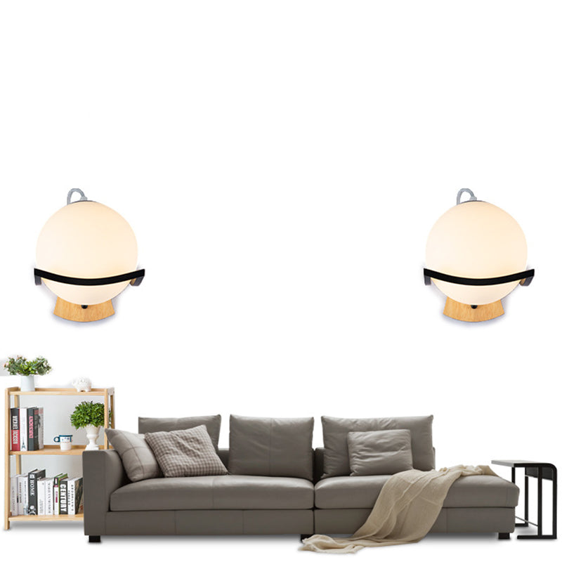 Modern Style Wooden Wall Sconce Glass Shade 1 Light Wall Mount Light Fixture