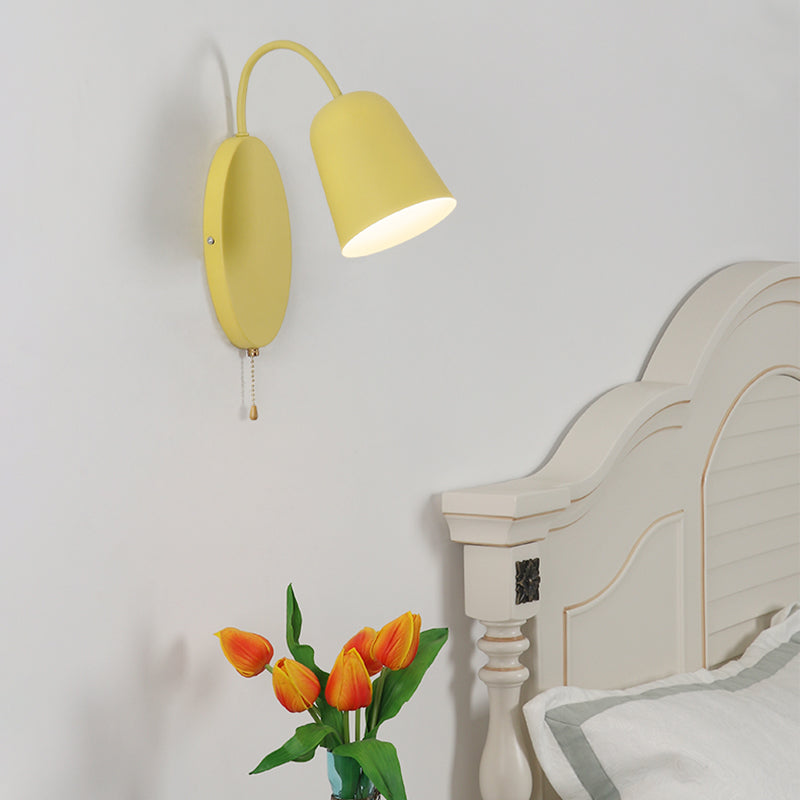 Modern Cone Sconce Light Fixture 1 Light Wall Mounted Lighting with Metal Shade and Pull Chain in Pink/Yellow/Blue/Green