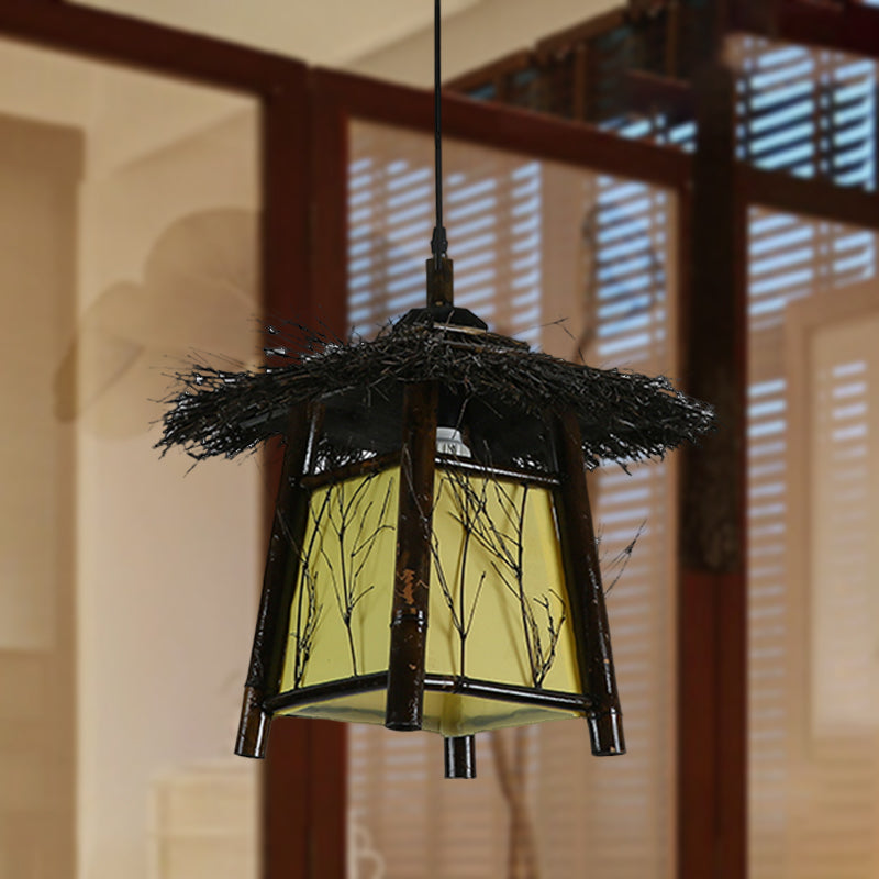 Wood Hand-Worked Pendant Lighting Japanese 1 Head Ceiling Suspension Lamp in Black