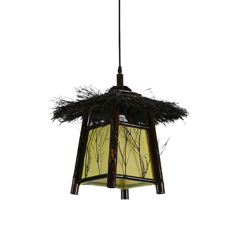 Wood Hand-Worked Pendant Lighting Japanese 1 Head Ceiling Suspension Lamp in Black