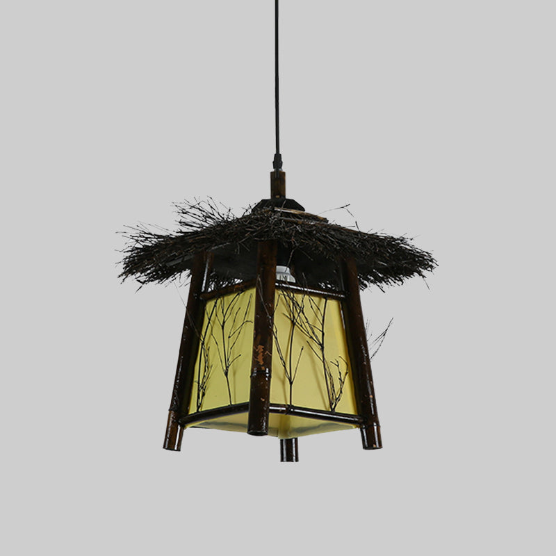 Wood Hand-Worked Pendant Lighting Japanese 1 Head Ceiling Suspension Lamp in Black