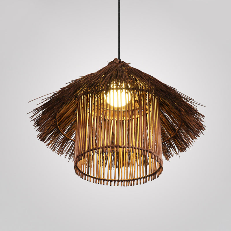 Bamboo Tower Pendant Lamp Japanese 1 Head Coffee Hanging Ceiling Light for Teahouse