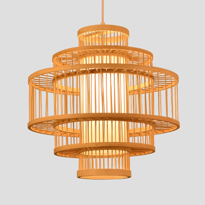 Beige Bamboo Hanging Light Fixture Asian 1-Light Suspension Pendant Light for Restaurant