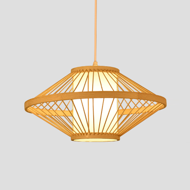 Beige Bamboo Hanging Light Fixture Asian 1-Light Suspension Pendant Light for Restaurant