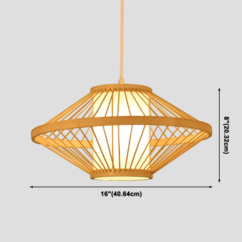 Beige Bamboo Hanging Light Fixture Asian 1-Light Suspension Pendant Light for Restaurant