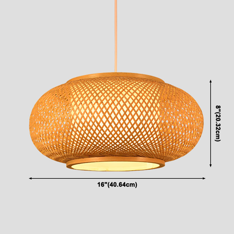 Beige Bamboo Hanging Light Fixture Asian 1-Light Suspension Pendant Light for Restaurant