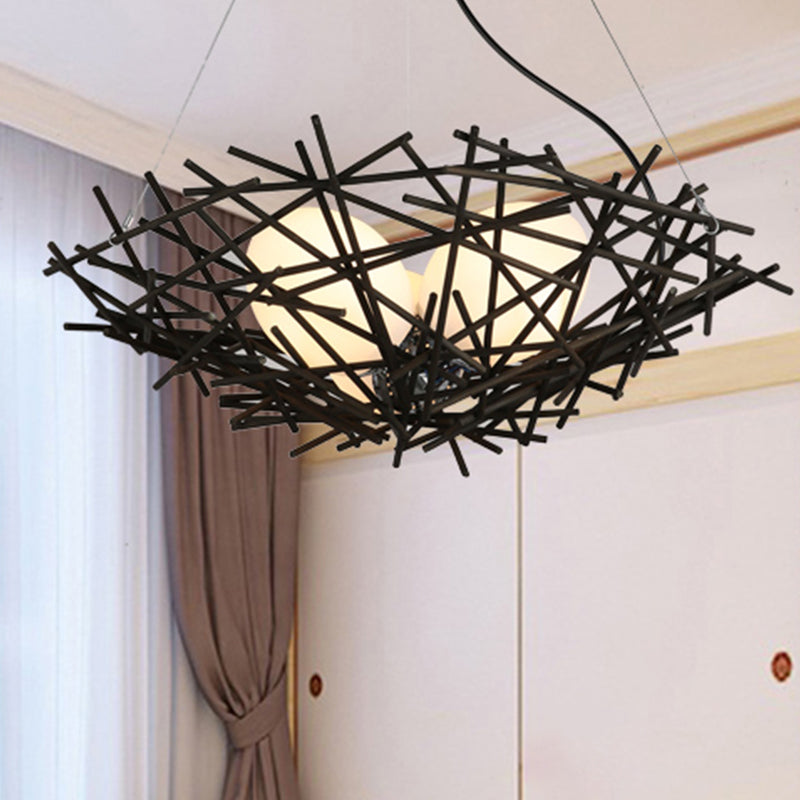 Nest Chandelier Lighting Japanese Bamboo 18"/22" Wide 3 Bulbs Coffee Ceiling Suspension Lamp