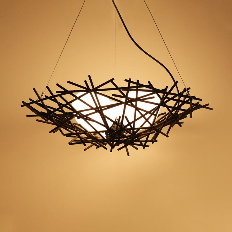 Nest Chandelier Lighting Japanese Bamboo 18"/22" Wide 3 Bulbs Coffee Ceiling Suspension Lamp