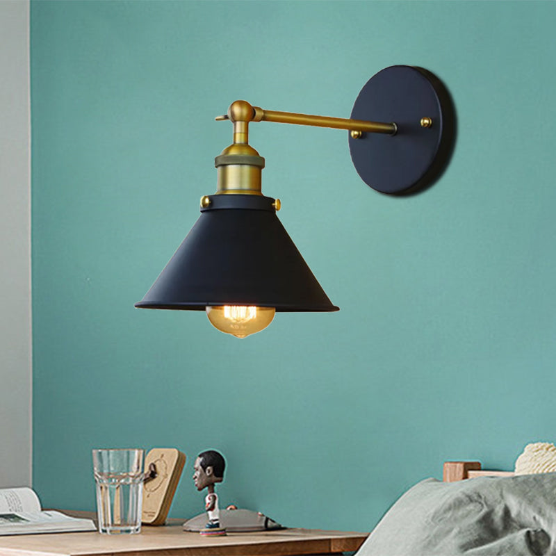 1 Lampada a parete conica leggera Stile industriale in ottone in ottone muro per soggiorno, larghezza 7 "/10"