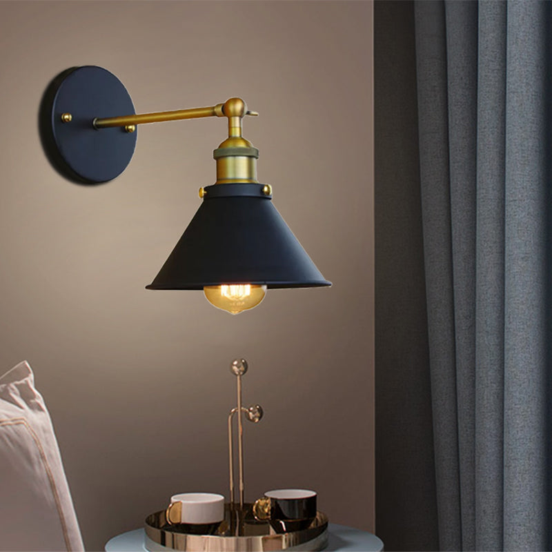 1 Lampada a parete conica leggera Stile industriale in ottone in ottone muro per soggiorno, larghezza 7 "/10"