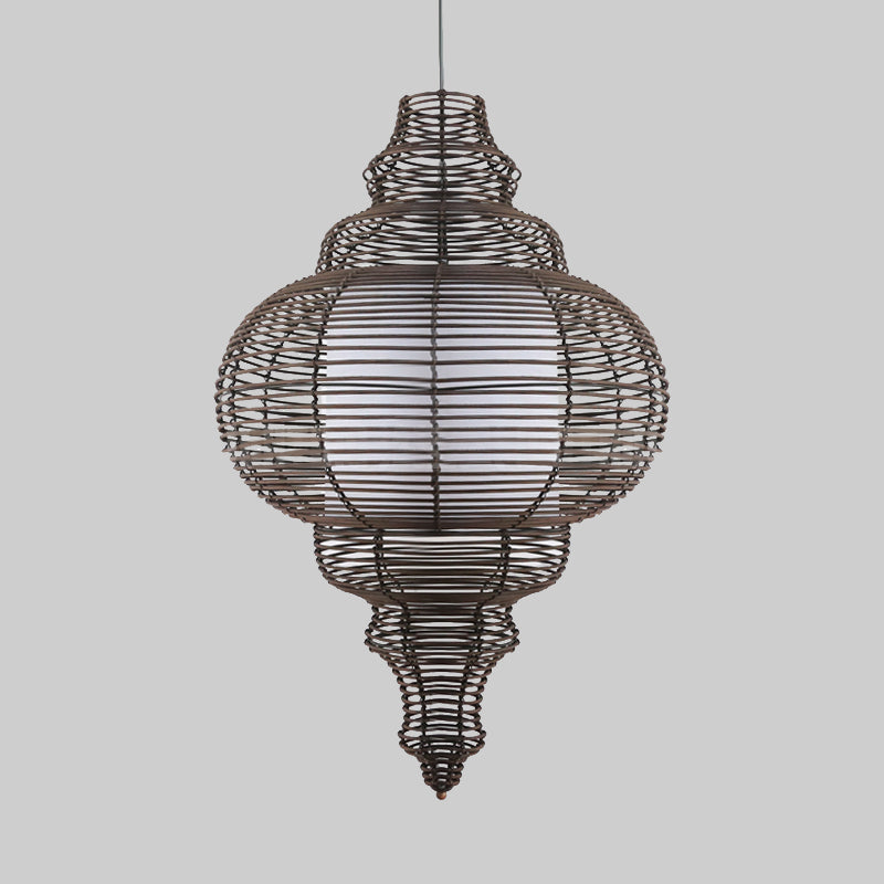 Chinese 1 Bulb Ceiling Lamp Coffee Gourd Hanging Light Fixture with Rattan Shade