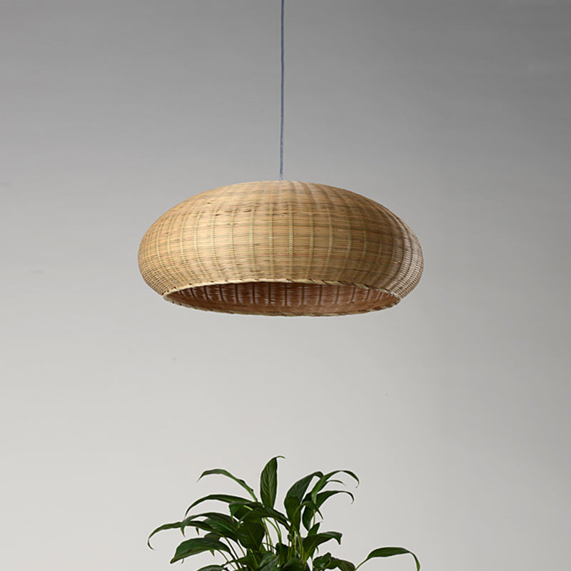 Handcrafted Bamboo Pendant Light Japanese 1 Bulb Flaxen Suspended Lighting Fixture