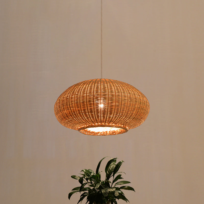 Flaxen Lantern Ceiling Lamp Asia 1 Head Bamboo Pendant Lighting Fixture for Dining Room